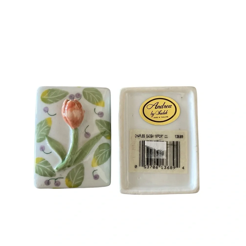 Vintage Andrea By Sadek Ceramic Tulip Floral Trinket Box cottagecore fairycore
